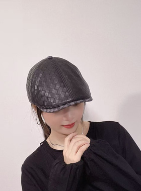 韩国代购皮边前进帽女贝雷帽长舌