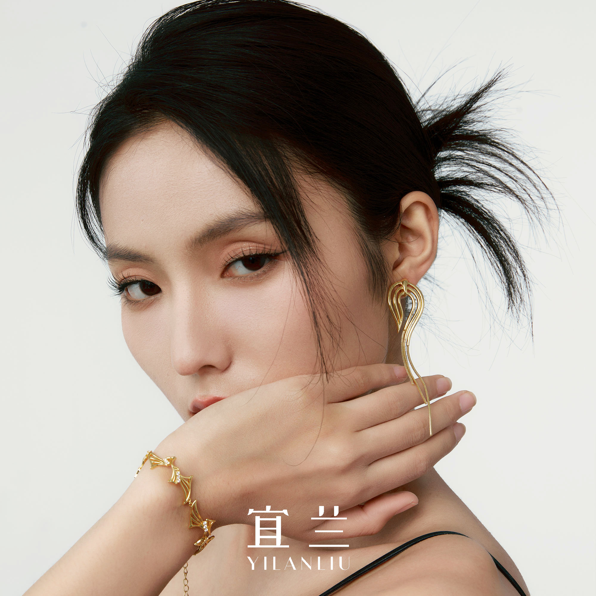 宜兰珠宝长流苏金色耳环耳钉女时尚耳饰原创优雅气质高级小众设计