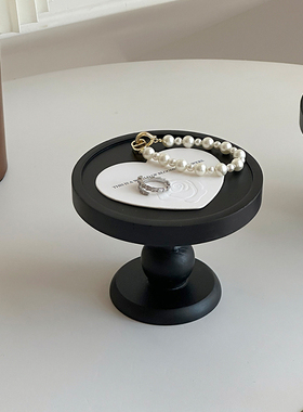 复古木质香薰蜡烛托盘摆件玄关收纳盘香水置物盘圆形首饰展示盘