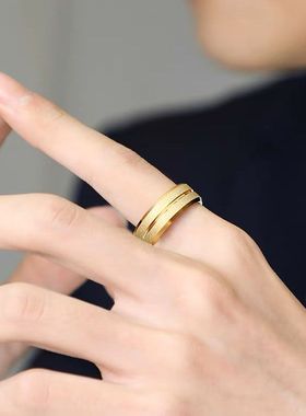 专柜霸气磨砂男士戒指素圈磨砂爆款不掉色真金戒指