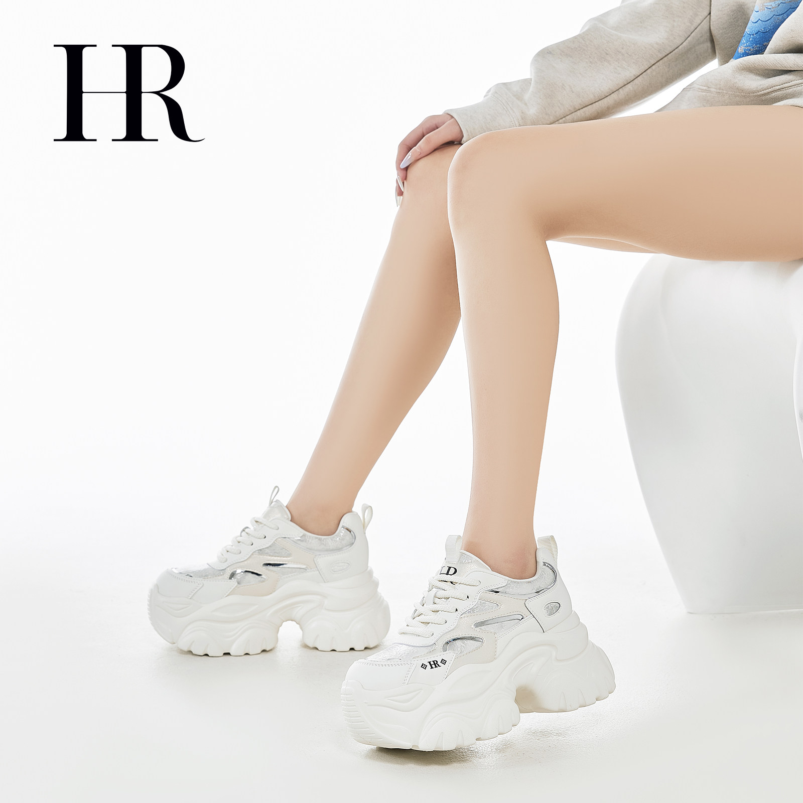 HR赫莲娜老爹鞋2026春季新款女鞋子小众百搭厚底内增高休闲小白鞋,淘宝优惠券,粉丝福利购,淘宝优惠卷