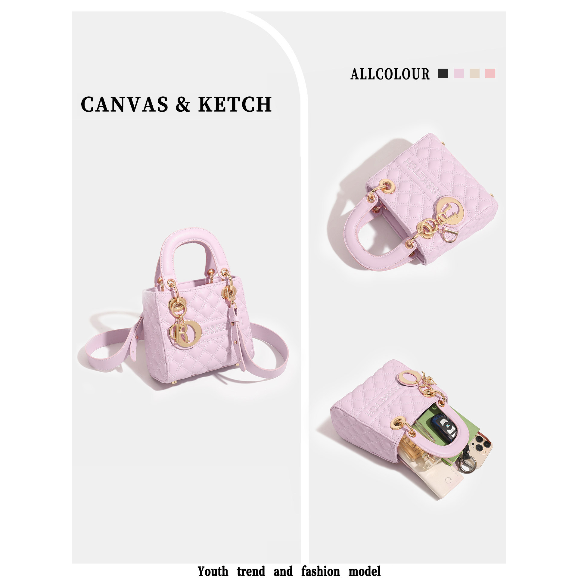 官网CanvasKetch戴妃包女生日礼物2026新款菱格手提包斜挎单肩包,淘宝优惠券,粉丝福利购,淘宝优惠卷