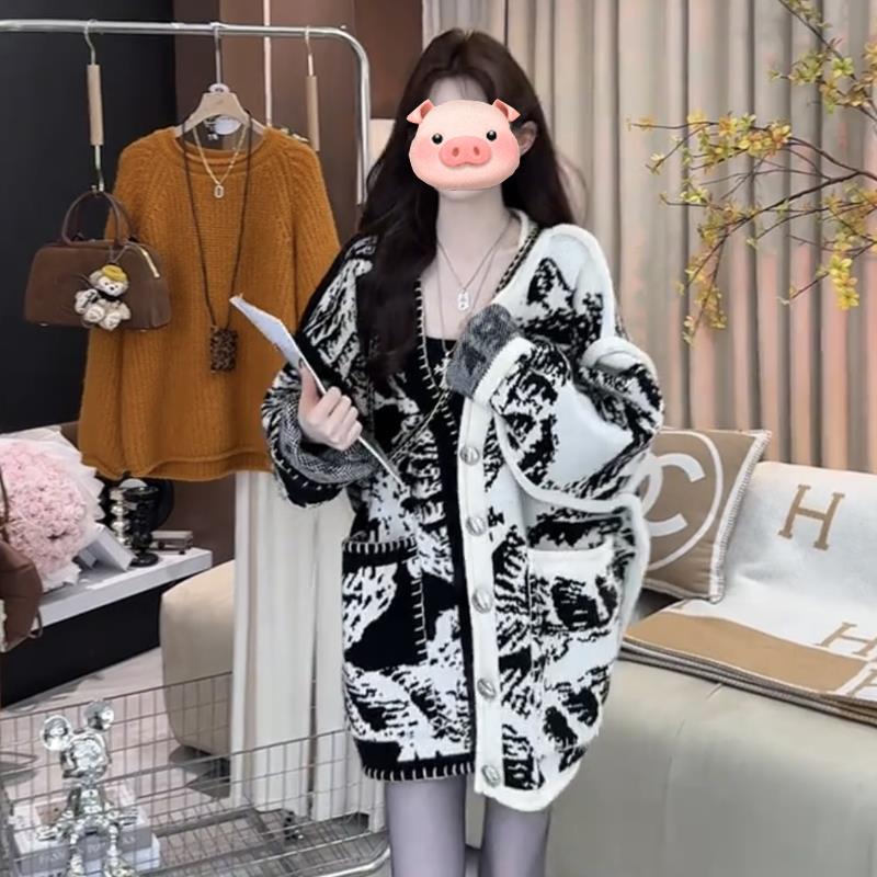 白鹿明星同款毛衣开衫外套女秋初冬穿搭慵懒风中长款软糯针织上衣