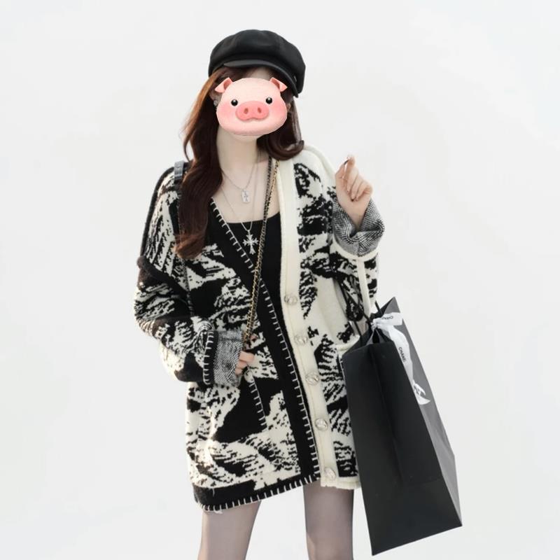 白鹿明星同款毛衣开衫外套女秋初冬穿搭慵懒风中长款软糯针织上衣