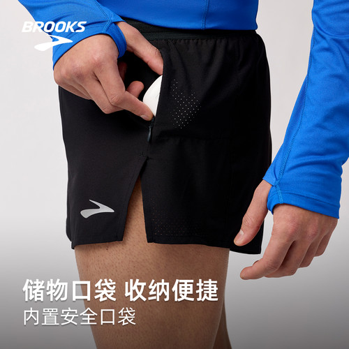 BROOKS布鲁克斯官方男士三分短裤跑步透气运动裤子可收纳健身薄款 - 图0