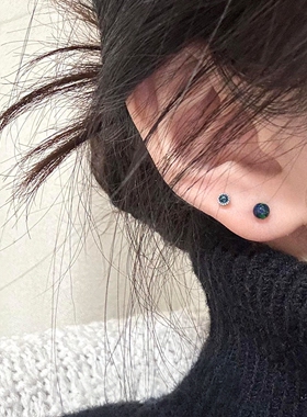 墨绿色澳宝圆球耳钉高级感耳饰女