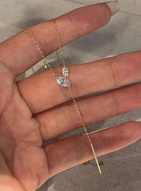 日系设计极细款水滴流苏项链女