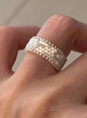 缎面小米珠串珠戒指女小众设计