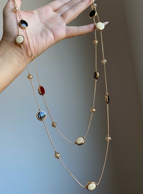 双层仿虎眼石串珠项链女2025新款