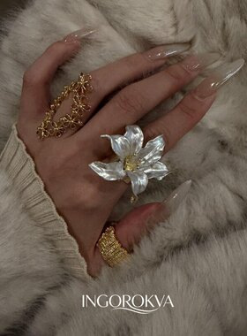 复古撞色郁金香戒指女轻奢高级感