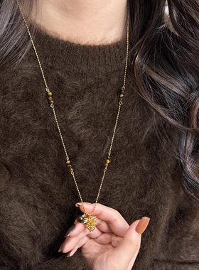 美拉德仿虎眼石松果吊坠项链女