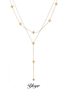 四叶花双层叠戴项链女简约Y字链