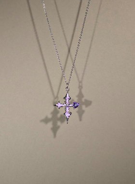 甜酷紫色十字架项链女款2025新款
