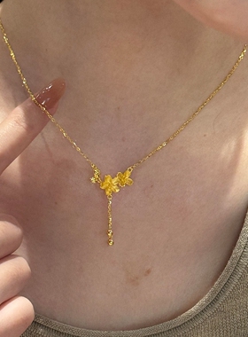 金色花朵流苏项链女2026新款配饰