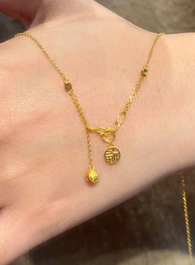 金色福牌铃铛项链女千金感锁骨链