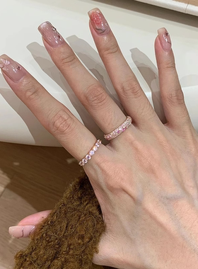 樱花粉爆闪戒指女小众设计食指戒