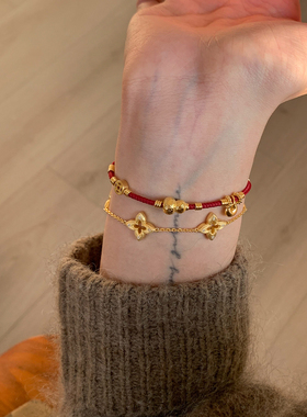 铜钱葫芦本命年红绳手链女高颜值