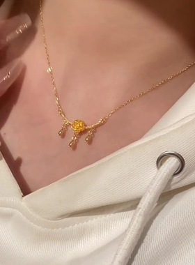 新中式金色玫瑰项链女流苏锁骨链