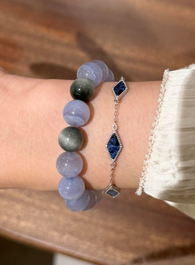 复古蓝色双面龙纹菱形手链女轻奢