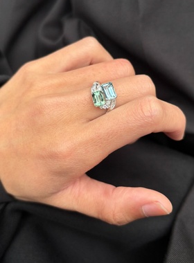 冰透仿绿宝石戒指女小众设计指环