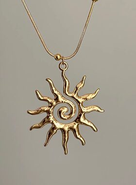 Vintage古着金色太阳花项链女款