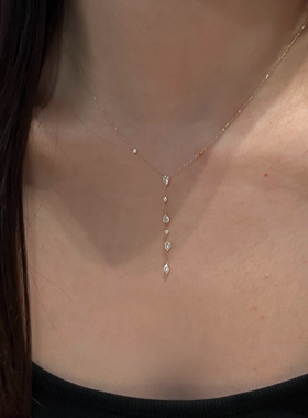 极细y字悬浮水滴项链女轻奢小众