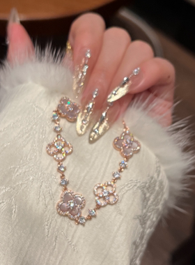 超闪粉色四叶草手链女款甜美手饰