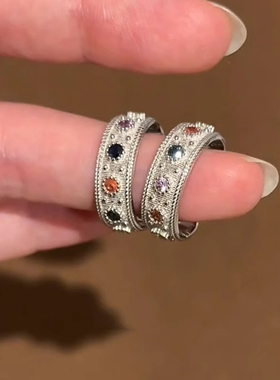 仿彩钻爆闪戒指女小众设计中古风