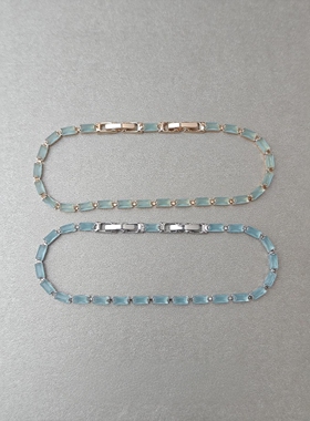 湖水绿方形拼接手链女小众设计