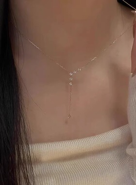 细闪Y字仿钻吊坠流苏项链女款