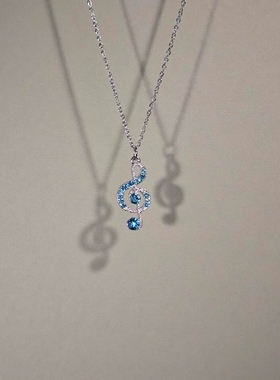 清冷感爆闪蓝色音符项链轻奢小众