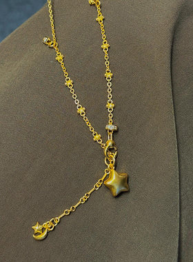 重工设计金色星星项链女轻奢小众