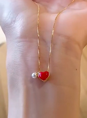 红色爱心项链女款小众设计锁骨链