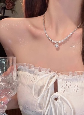 仿碎银子珍珠项链女超闪颈链配饰