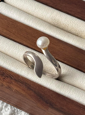 法式复古仿珍珠戒指女叠戴食指戒