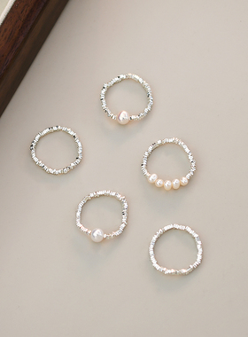 法式细闪仿碎银珍珠戒指女高级感