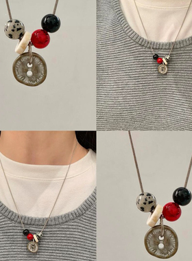 做旧纽扣吊坠项链女款2025新款