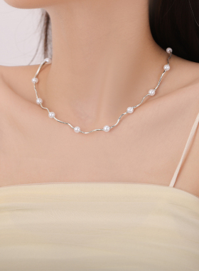 波浪仿珍珠项链女2025新爆款颈链