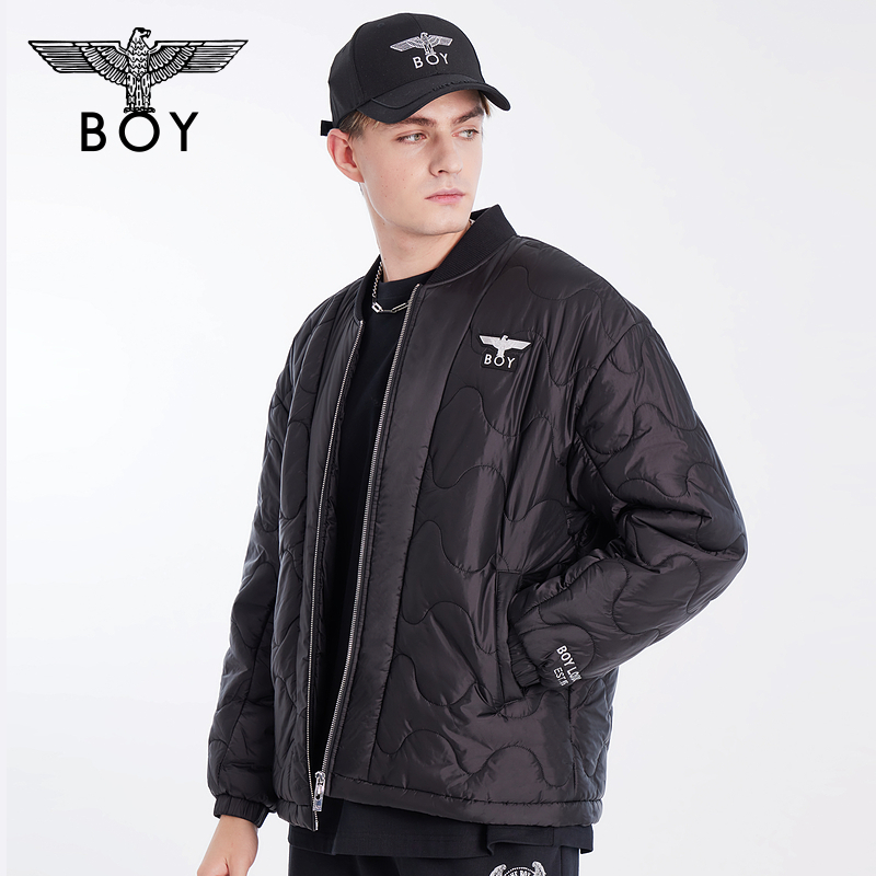 【太空少年】BOYLONDON秋冬男女款棒球领外套黑色老鹰棉服N29007 - 图0