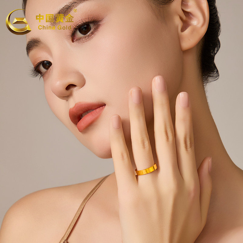 Chinese gold pure gold ring women's ring new diamond pattern