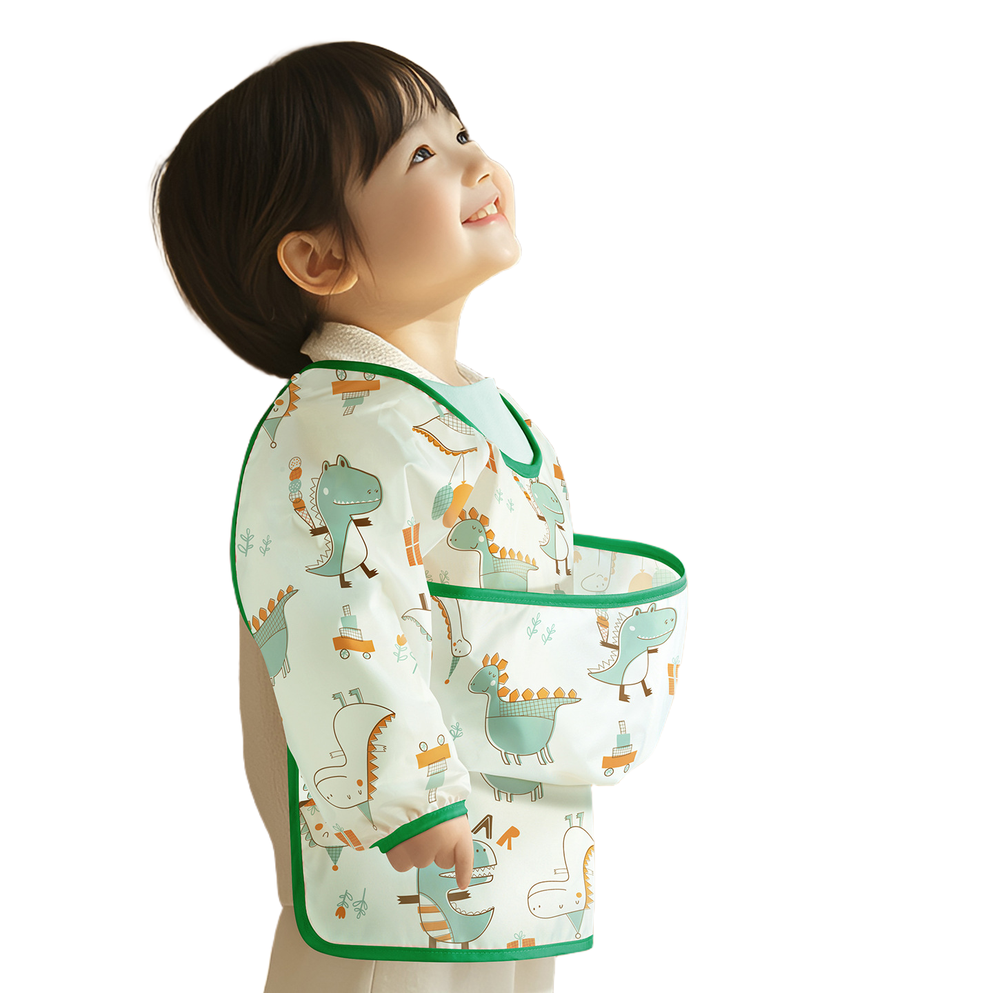 Children's smock apron with sleeves cartoon hand wiping anti-oil and anti-fouling baby eating bib winter wear-resistant and stain-resistant