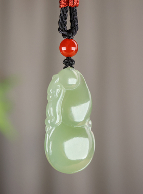 和田玉湖水绿葫芦吊坠情侣饰品款