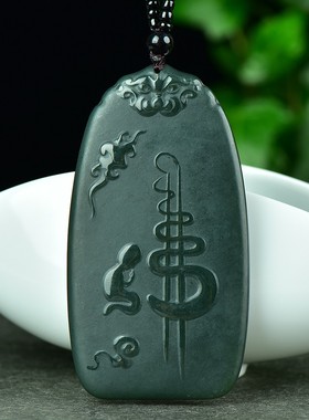 和田玉青玉站观音吊坠男女生项链