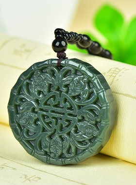 和田玉五福临门吊坠男士项链多财