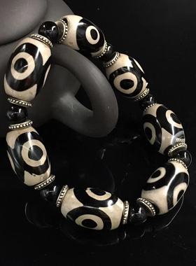 藏传老玛瑙黑白三眼天珠情侣礼物