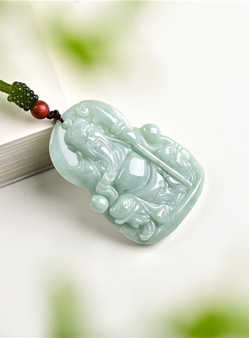 A货翡翠关公玉石吊坠情侣饰品