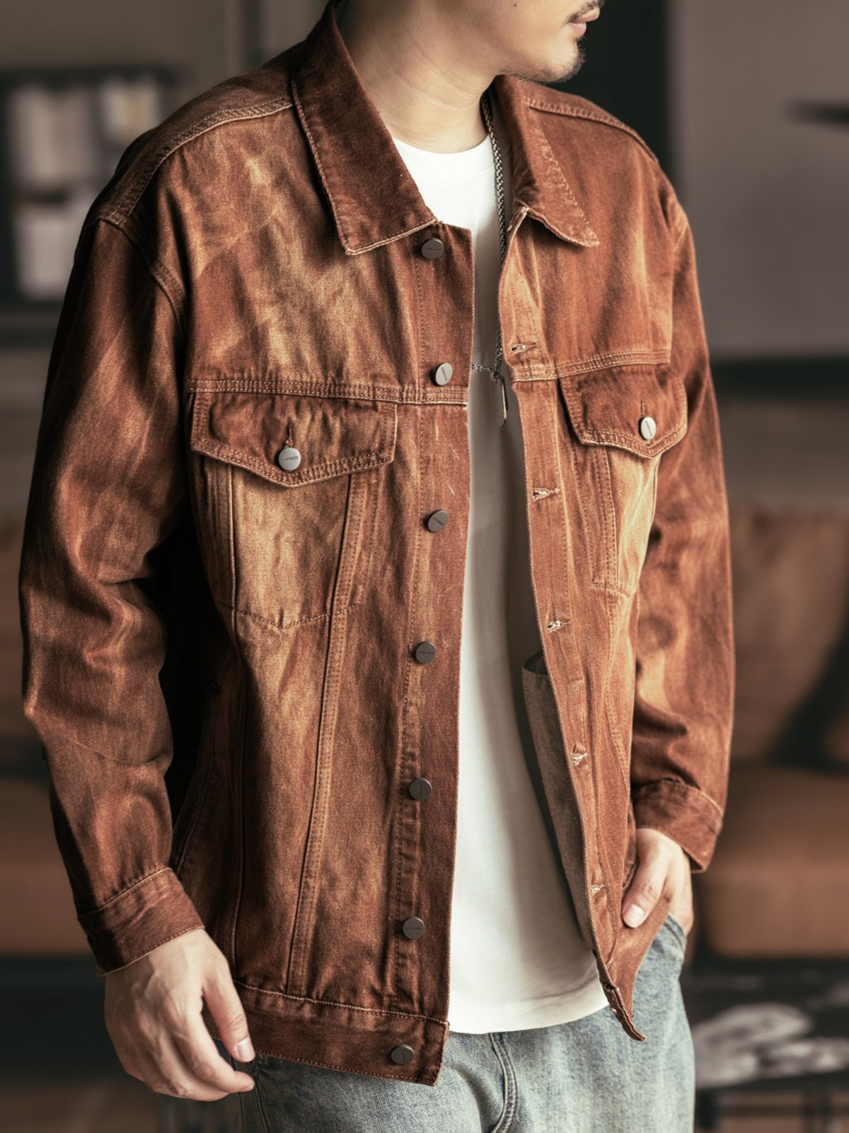 美式复古重磅工装牛仔夹克男士春秋潮牌宽松大码痞帅猎装休闲外套,淘宝优惠券,粉丝福利购,淘宝优惠卷