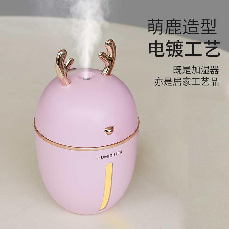 新款萌鹿迷你USB加湿器香薰静音车载办公家用补水雾化器创意礼品-图1