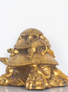 纯黄铜三代龟摆件母子龟长寿乌龟家居办公装饰工艺品过大寿送礼品