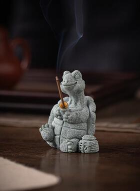 可爱长寿龟钓鱼茶宠摆件创意招财乌龟线香插香托香座茶桌茶盘装饰